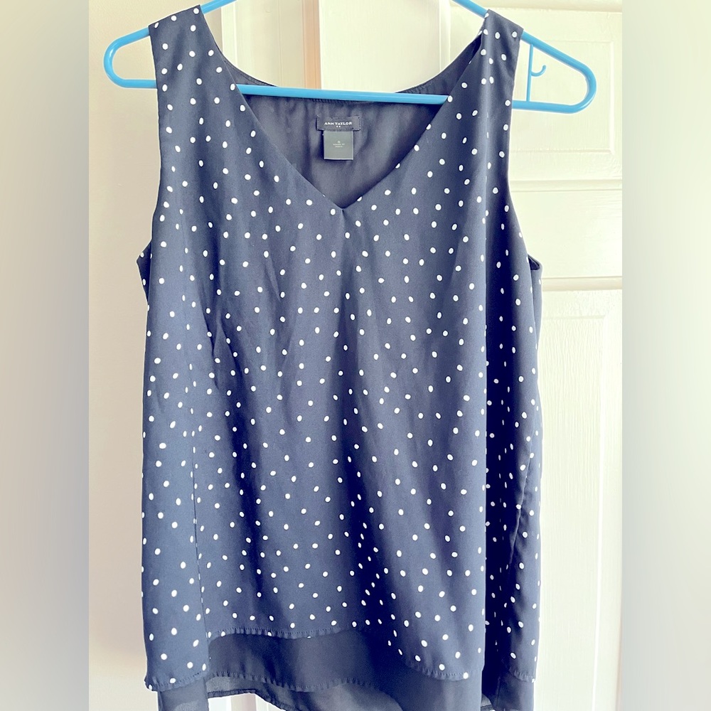 Ann Taylor Navy Dot Sleeveless Top